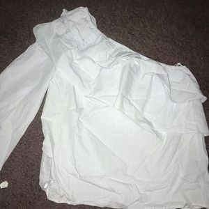 Light blue and white one shoulder shirt